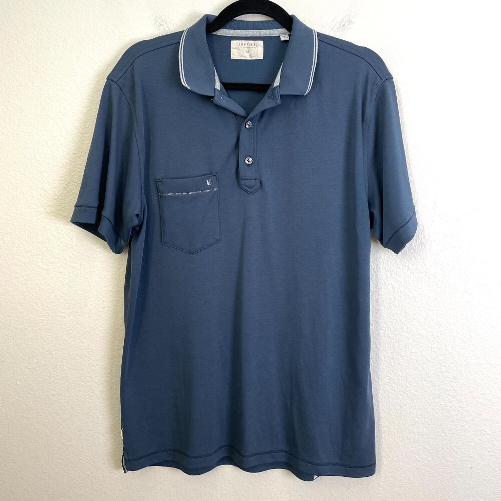 Linksoul Mens Medium Blue Short‎ Sleeve Polo Shirt 100% Luxury Cotton